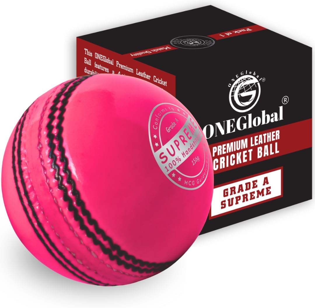 Supreme Leather Cricket Ball | 100% Handstitched, 156g - 5.5oz, 4-Piece Waterproof Construction | Match Quality Hard Cricket Balls