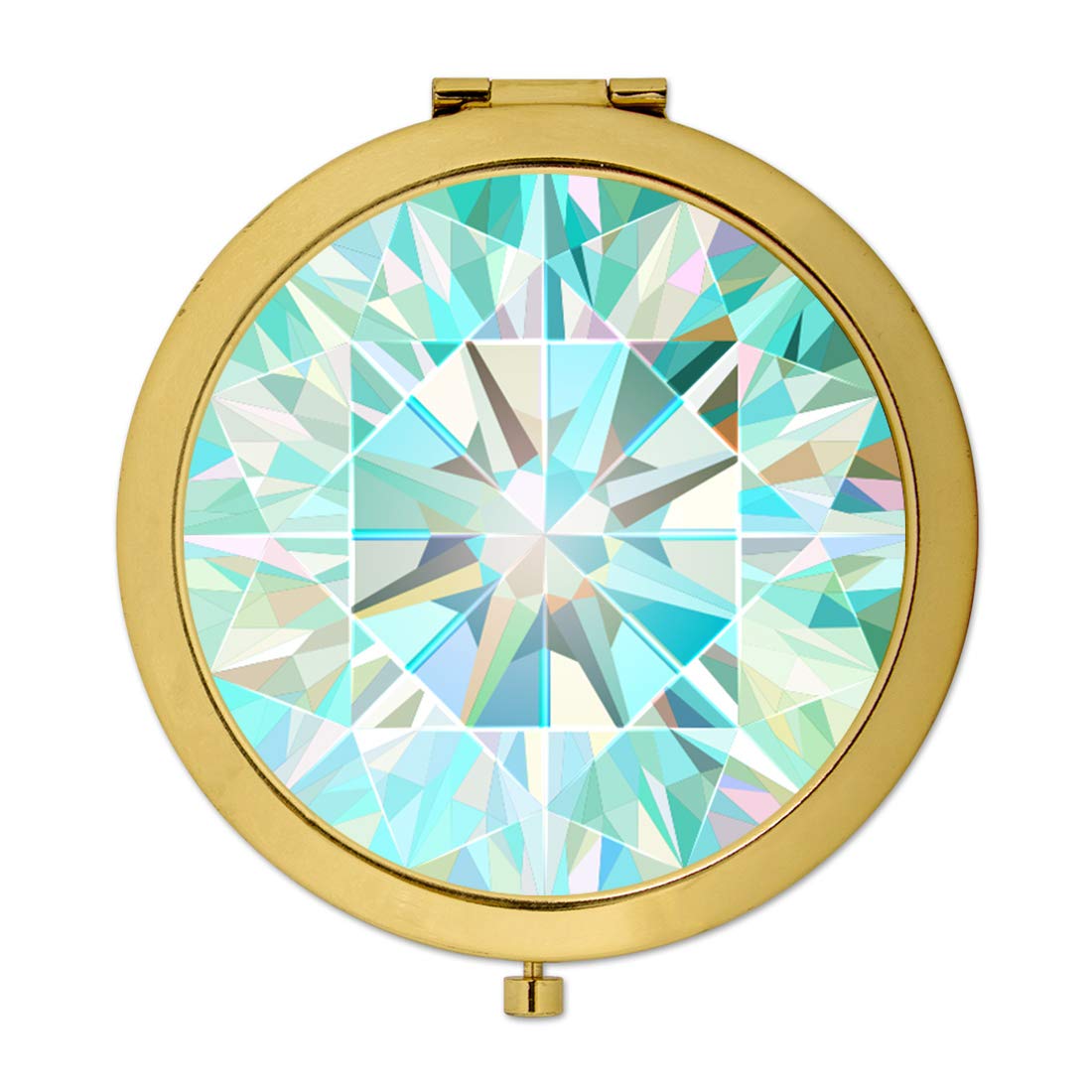 Andaz Press Gold Compact Pocket Makeup Mirror Gift, Aqua Diamond Gem, 1-Pack, with Gift Bag, for Girls, Teens, Women Birthday Christmas Will You Be My