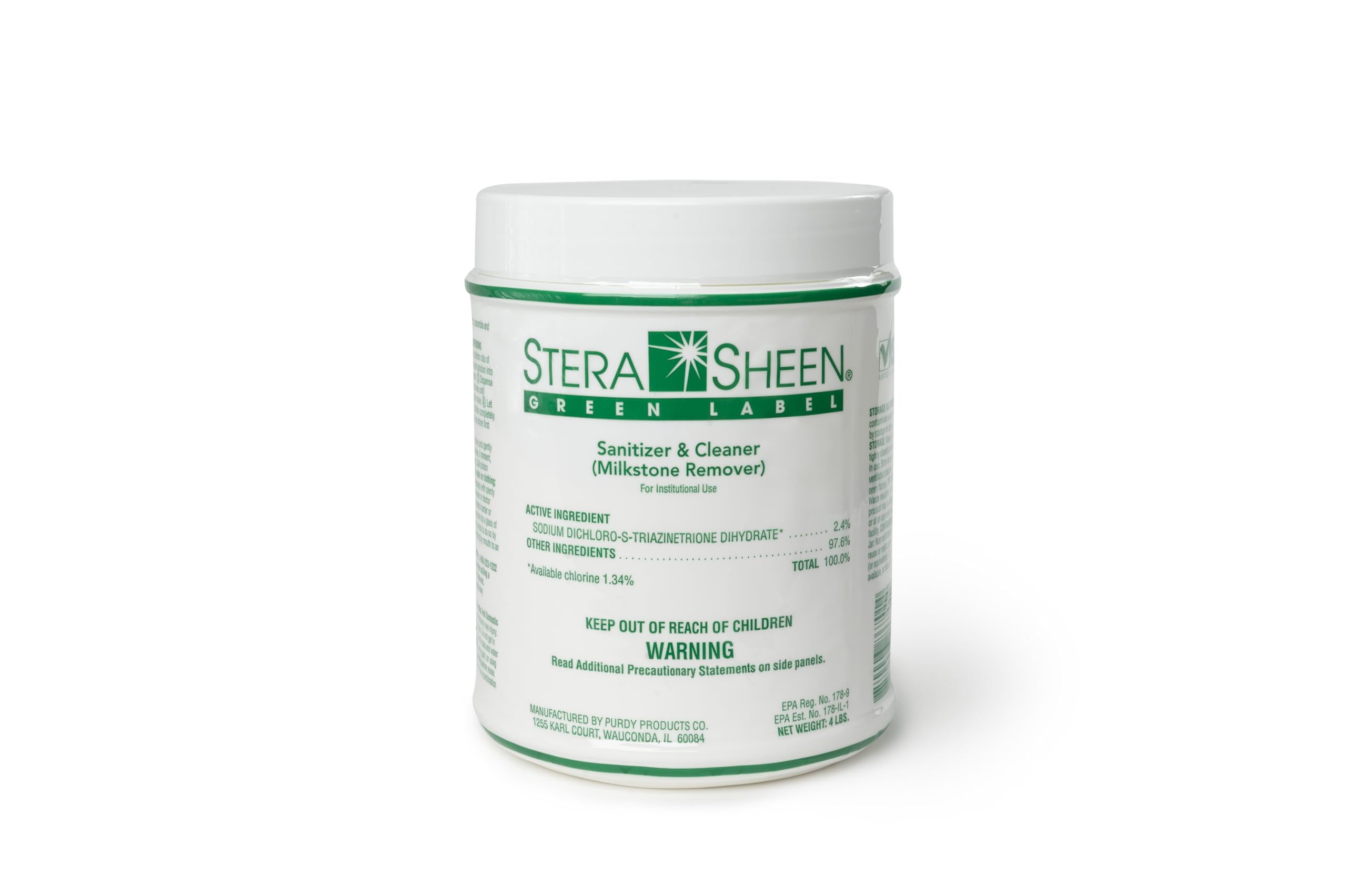 Purdy Stera-Sheen 4 lb Sanitizer Jar w/ Green Label