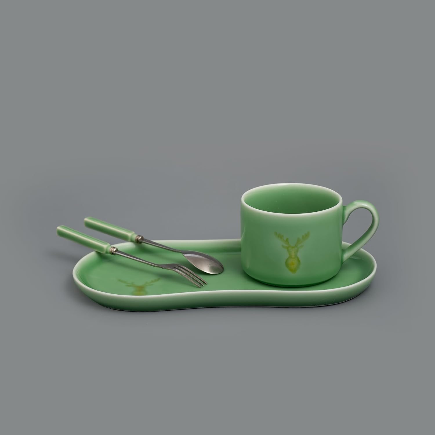 Longquan UNESCO Heritage Celadon Coffee Set Double-glazed collector's edition with oval-shaped plates and tableware - handcrafted plum green glaze ceramic gift box (1, Plum green glaze)