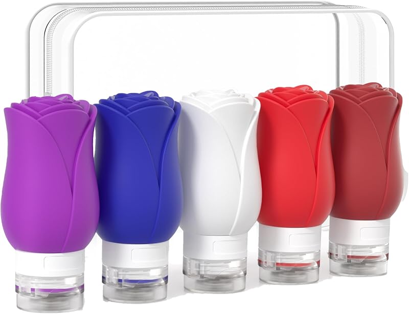 Mabnuby Conjunto de Frascos Recarregáveis de Silicone para Viagem, 5 unidades com bolsa