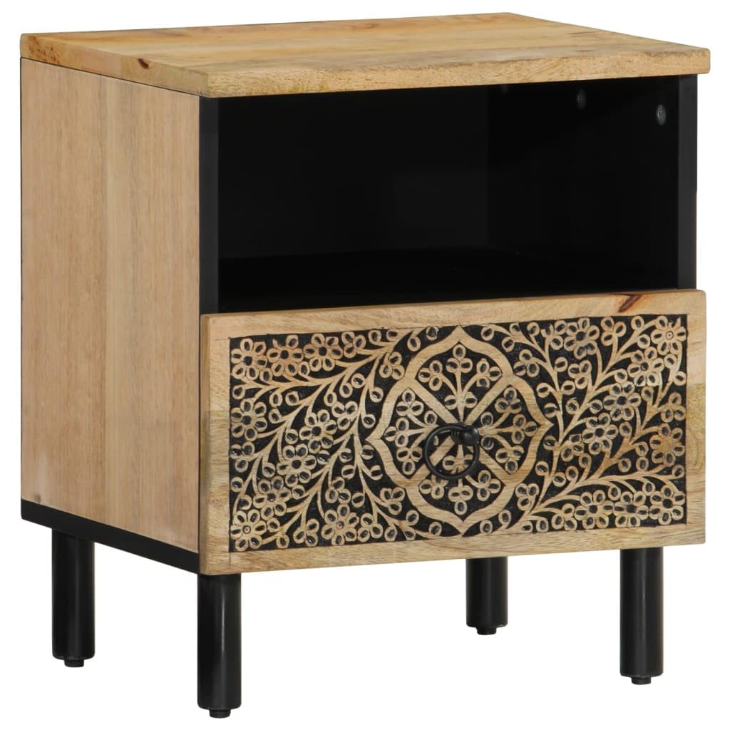 Table de chevet manguier massif sculpté main premium