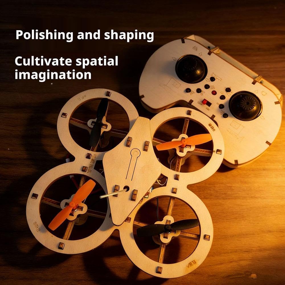 DIY Mini Wooden Drone RC Quadcopter Building Kits, Remote Control Mini Quadcopters, DIY Assembly Drones with 4-Axis Flight for Kids or Beginner