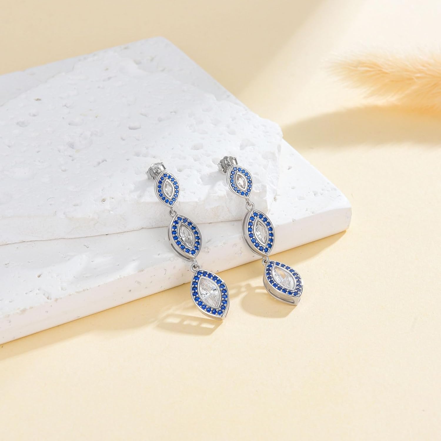 PEIMKO Evil Eye Earrings 925 Sterling Silver Dangling Evil Eyes Protection Earrings Devil Amulet Jewelry for Women - Image 2