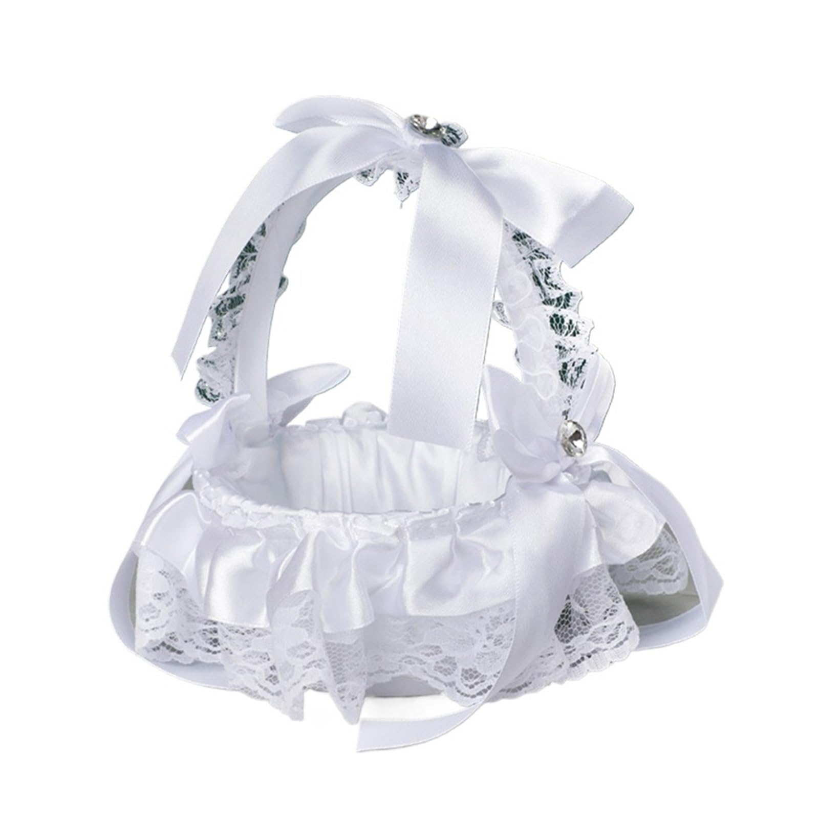 Hamper Basket Wedding Flower Basket Bridesmaid Lace White Flower Girl Basket Wedding Ceremony Bridal Shower(White3)