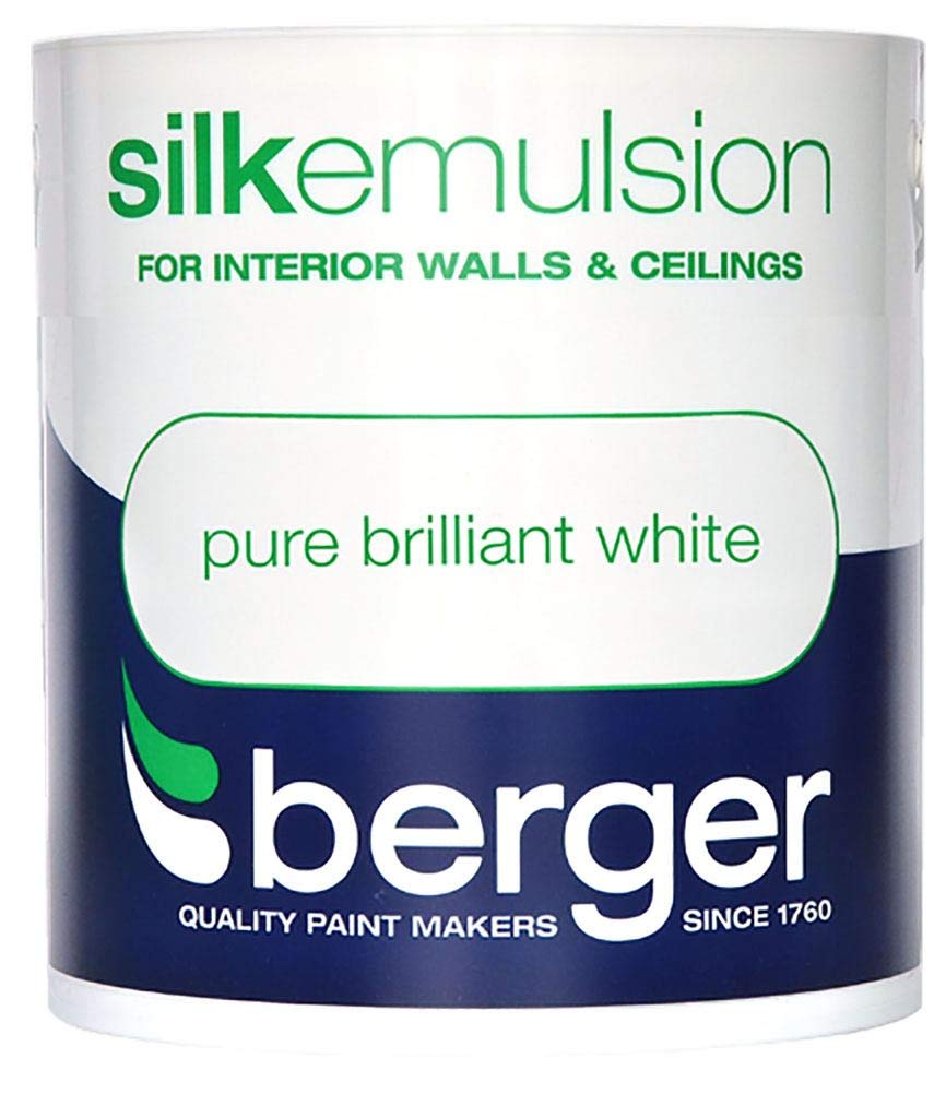 Berger Silk Emulsion 1L Â Pure Brilliant White, Durable Wipeable Interior Finish For Walls And Ceilings 5010131341434