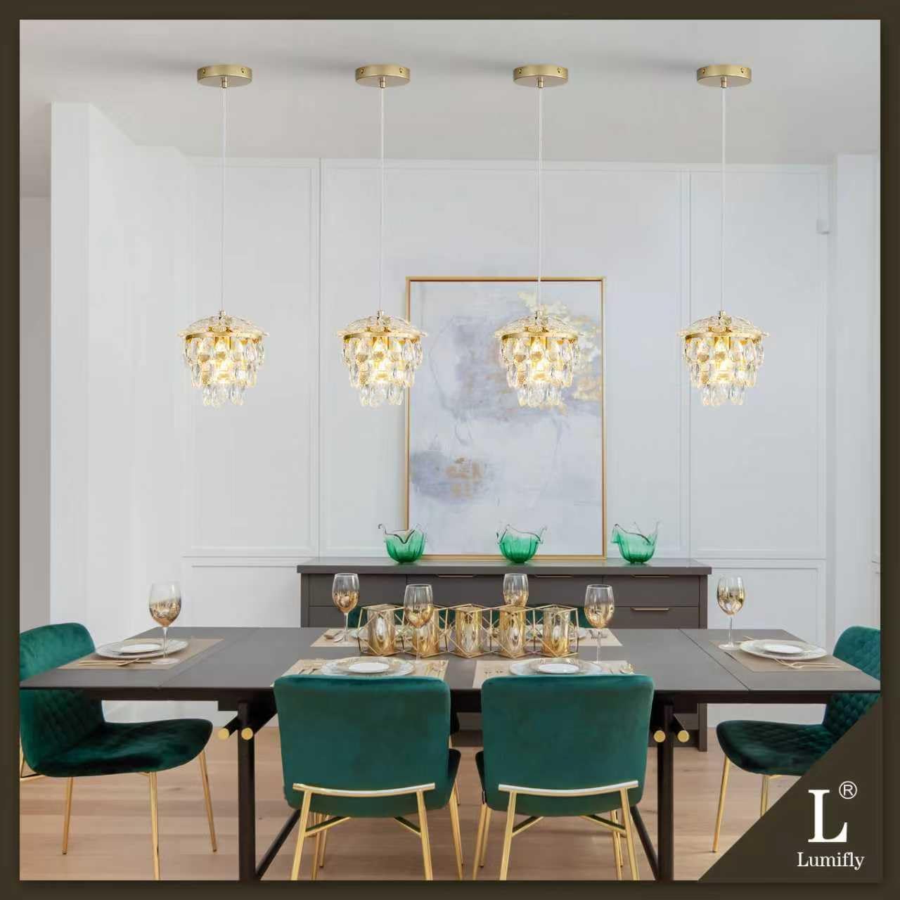 2 Pack Modern Gold Pendant Light, Crystal Mini Pendant Light Fixture Single Light for Kitchen Island, 1-Light Small K9 Crystal Hanging Ceiling Light for Dining Room, Entryway, Bedroom, over sink