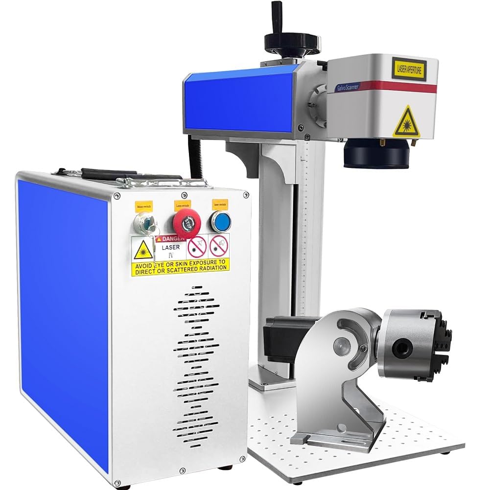 Raycus Machine de gravure laser en métal, laser à fibre 30 W, zone de gravure laser 150 x 150 mm, 1064 nm, 220 V, pour métal, cuivre, aluminium, acier, etc. (30 W avec laser rotatif)