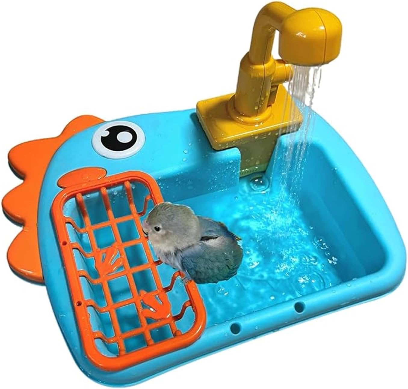 Automatic Bird Shower & Parrot Bath Fountain,Cage Mountable Bath Tub with Automatic Watering Faucet for Cockatiels,Budgies,Conures & Lovebirds