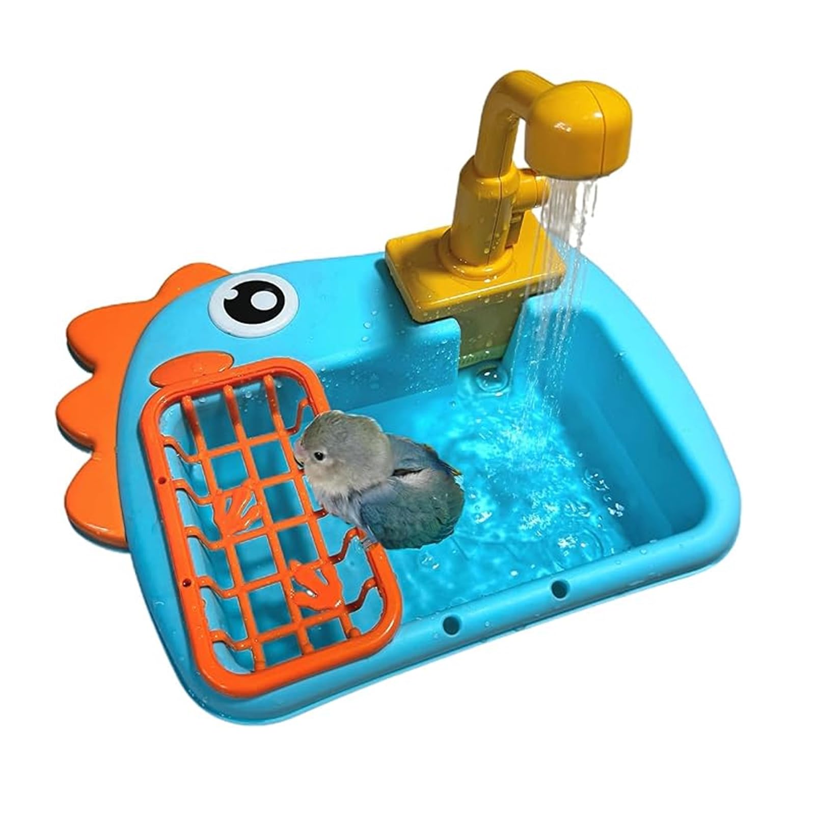 Automatic Bird Shower & Parrot Bath Fountain,Cage Mountable Bath Tub with Automatic Watering Faucet for Cockatiels,Budgies,Conures & Lovebirds