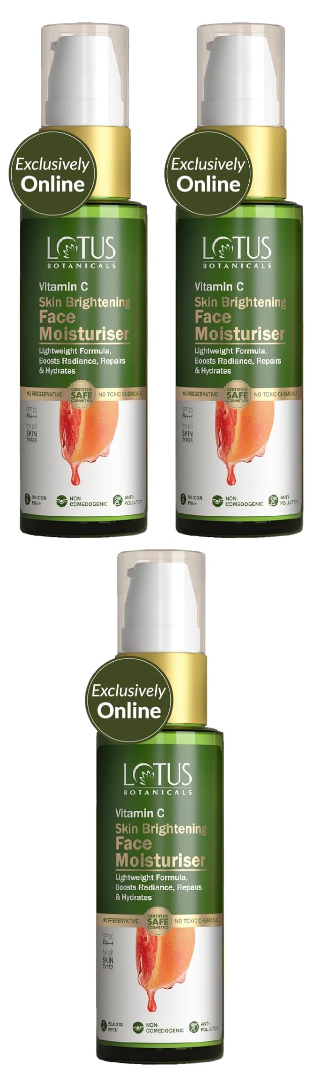 Lotus Botanicals Skin Brightening Face Moisturiser | Vitamin C | SPF 20 | PA+++ | Sulphate, Silicon & Chemical Free Face Cream | All Skin Types | 45g (Pack of 3)