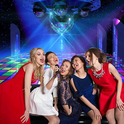 Miniatura 6 de Renaiss Telón de fondo para fiesta de discoteca de 10 x 8 pies, color plateado, escenario, discoteca, música, baile, fiesta, neón, cumpleaños,