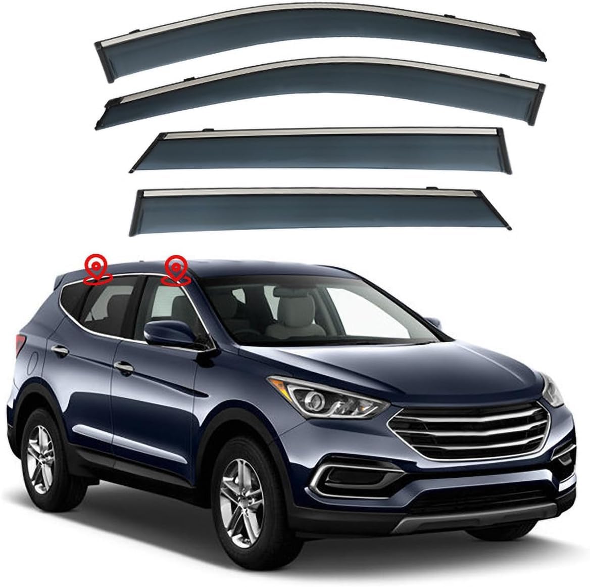 FengXH Window Deflectors for Hyundai Santa Fe IX45 NC 2013-2018 - 4pc Smoke Tint, Waterproof, Noise Reducing.