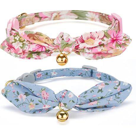 Colorful Cat Collar with Bunny Ear Bowtie and Bell Set of 2