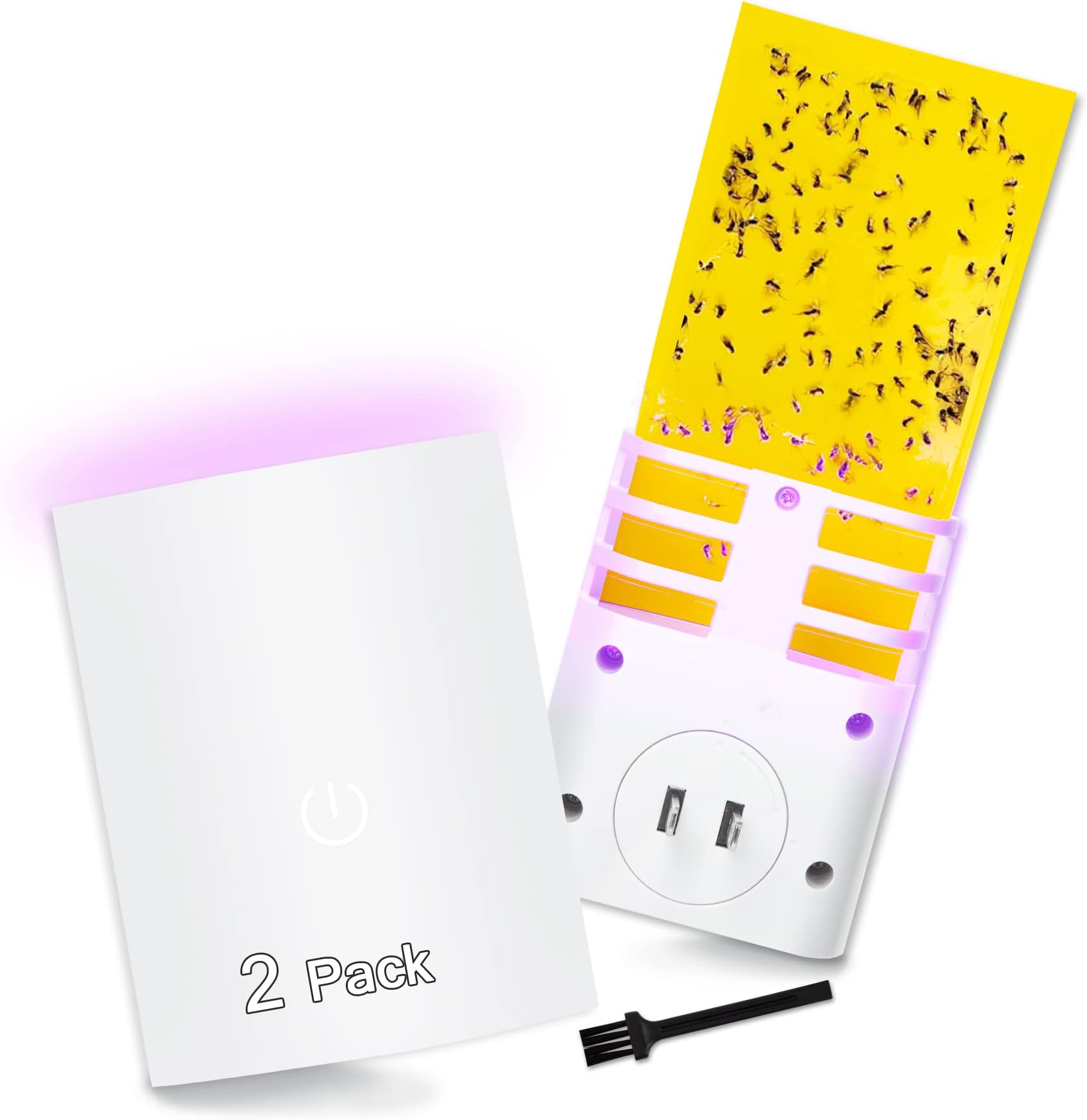 2 Pack Flying Insect Trap Plug-in Bug Zapper Mosquito Killer Indoor with 6 Sticky Refills, Fly Insect Moth Gnat Fruit Fly Catcher with Night Light for Home and Office