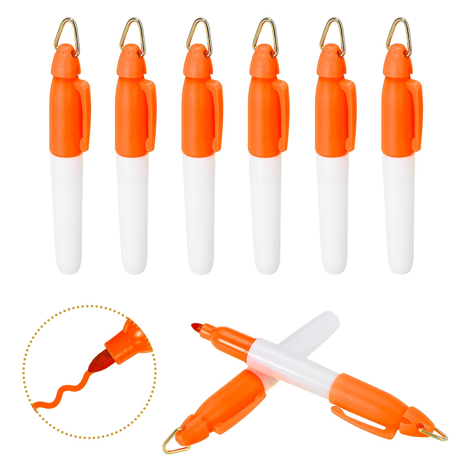 PATIKIL Round Point Mini Permanent Markers with Clips, 8 Pcs Golf Marker Pen with Keychain Clip for Office Supplies Outdoor Activities, Orange