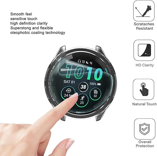 Miniatura 4 de FONTRON Protector de pantalla de reloj inteligente compatible con Garmin Forerunner 265, funda de TPU suave marco y película protectora de vidrio