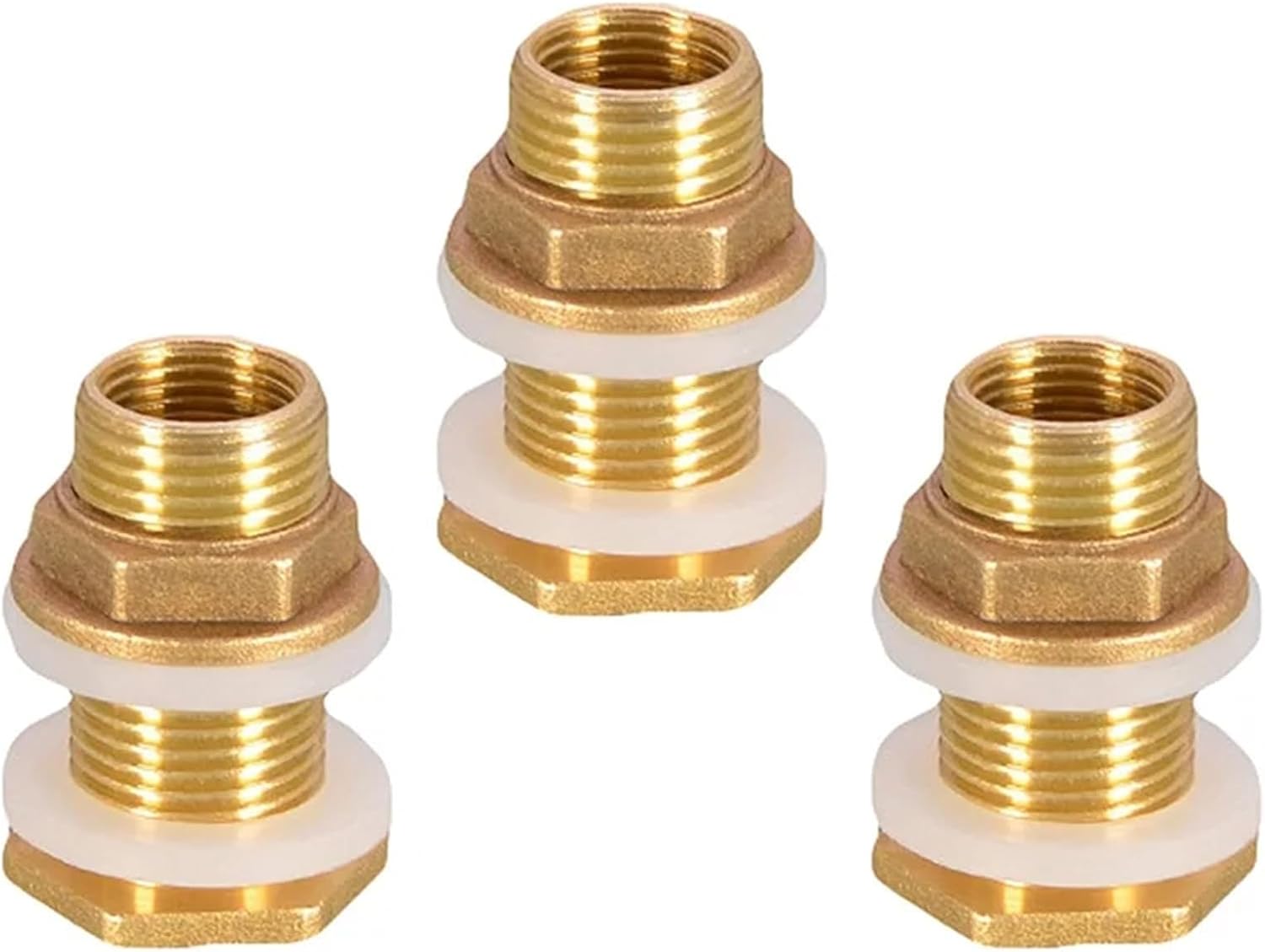 Bulkhead Fitting 1/5/10pcs Solid Brass Bulkhead Fitting 3/8 Inch Female Water Tank Connector Threaded With Ring For Creating Leak proof Seal For Fluid Transfer(5pcs)