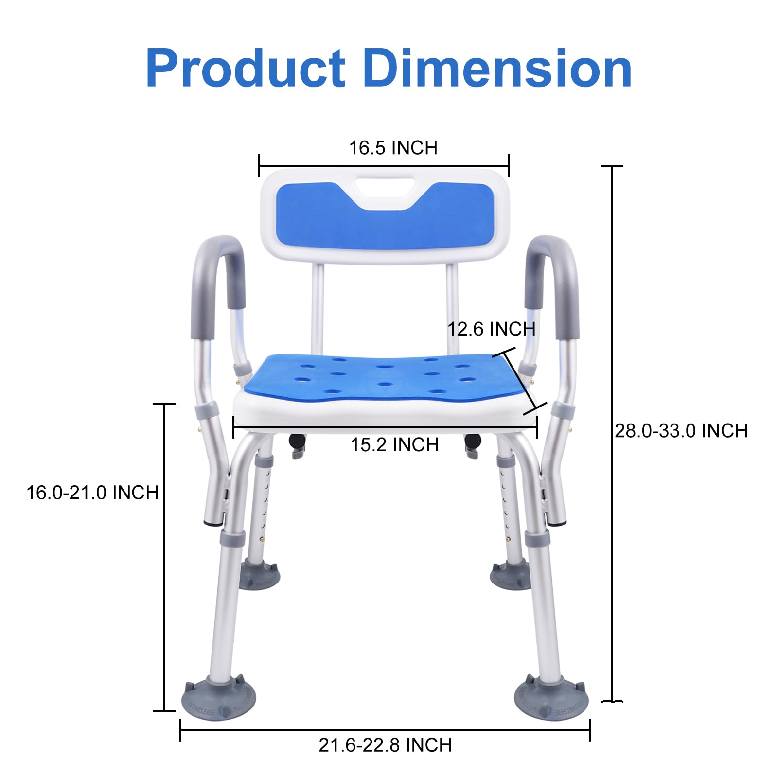 Hotodeal Silla de ducha, asiento de ducha de altura ajustable con reposabrazos y respaldo para ancianos, discapacitados, discapacitados, embarazadas, sin herramientas, soporte de instalación de 300