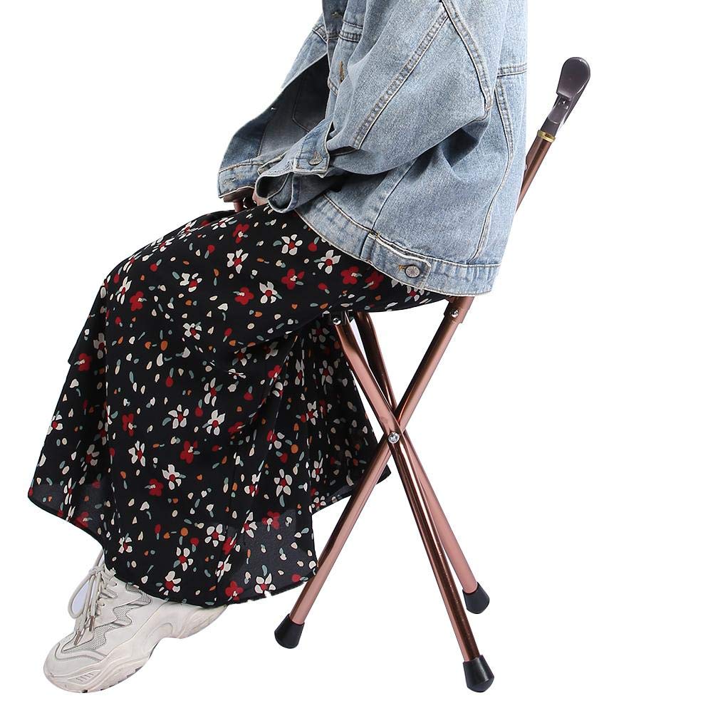 Asiento plegable de caña de 3 patas con bastón de paseo y funda antideslizante de aleación de aluminio, para personas mayores