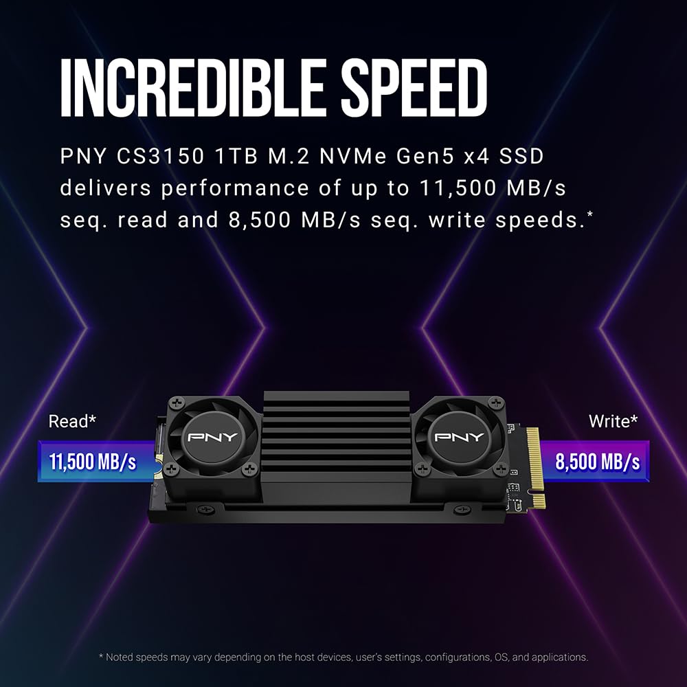 PNY CS3150 1TB M.2 NVMe Internal Solid State Drive (SSD) with Black Heatsink - M280CS3150HS-1TB-RB