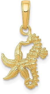 Colar de ouro amarelo 10 k com pingente de estrela do mar e peixe vida marinha joias finas para mulheres presentes para ela, Ouro amarelo