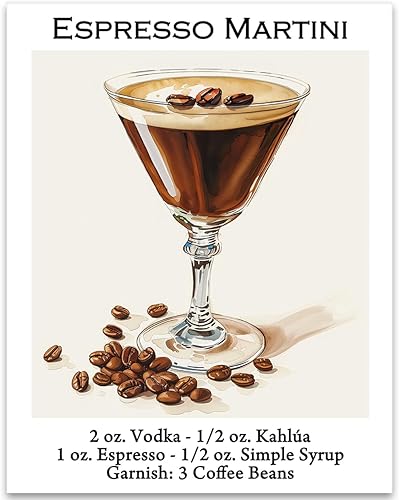 Receta de Martini Espresso Martini Vintage Cocktail 11x14 Póster sin marco arte de pared retro para amantes del café y bares caseros - Decoración de
