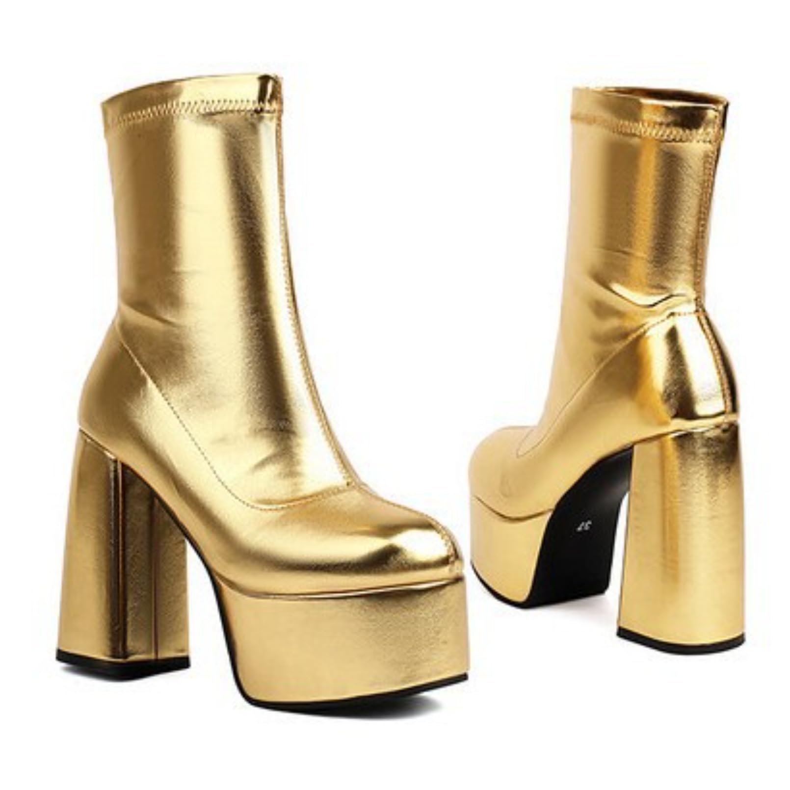 Womens High Chunky Platform Block High Heel Ankle Boots Round Toe Booties Slip-On Party Evening Club Shoes Stylish