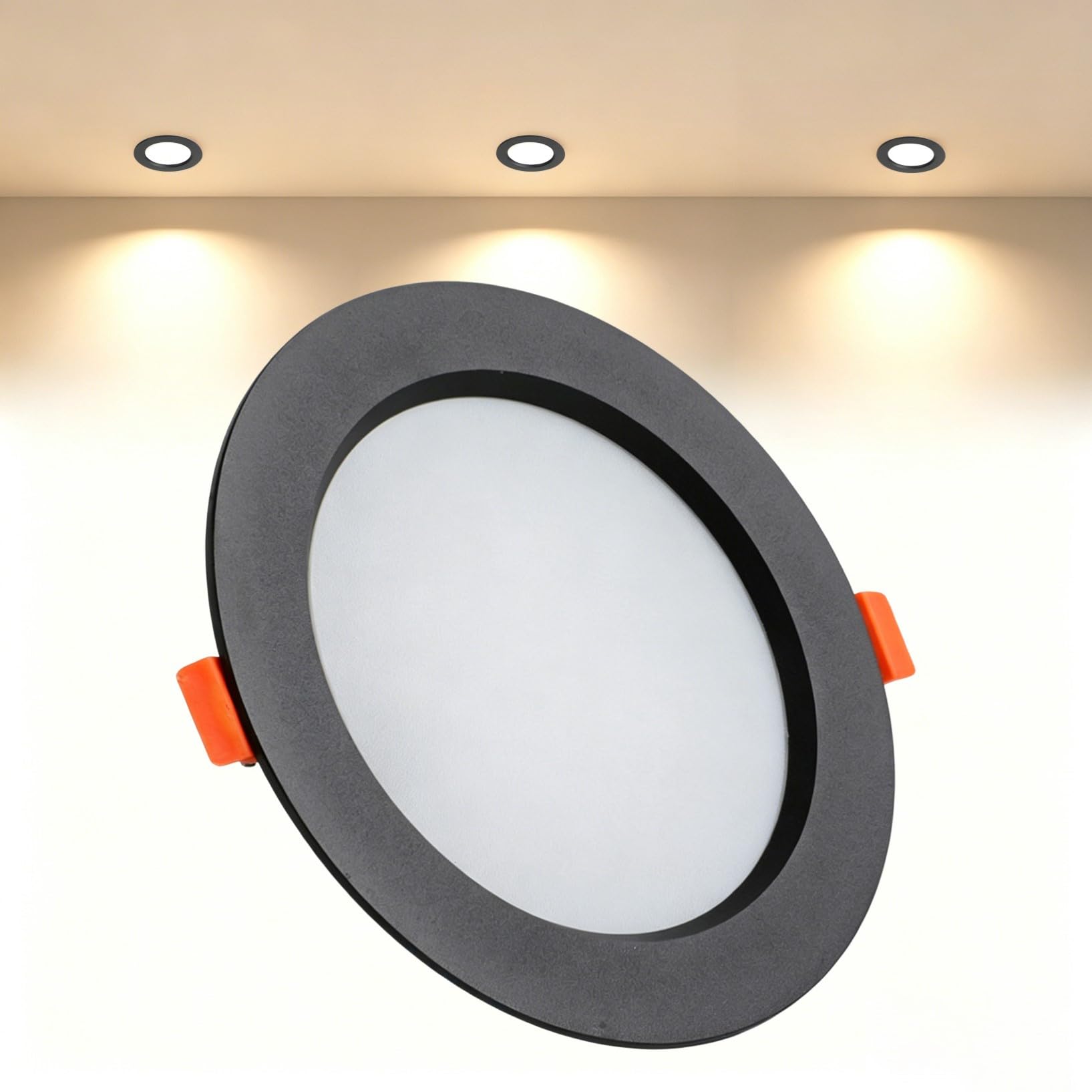 VOGHMOLD 21W Ultra Slim LED Downlight Recessed Ceiling Light 6 inch, 3000K Spot Lights Black Aluminum Trim, Cut Φ160-170mm, AC110-240V Panel Lighting for Office Hallway Closet, 1 Pack
