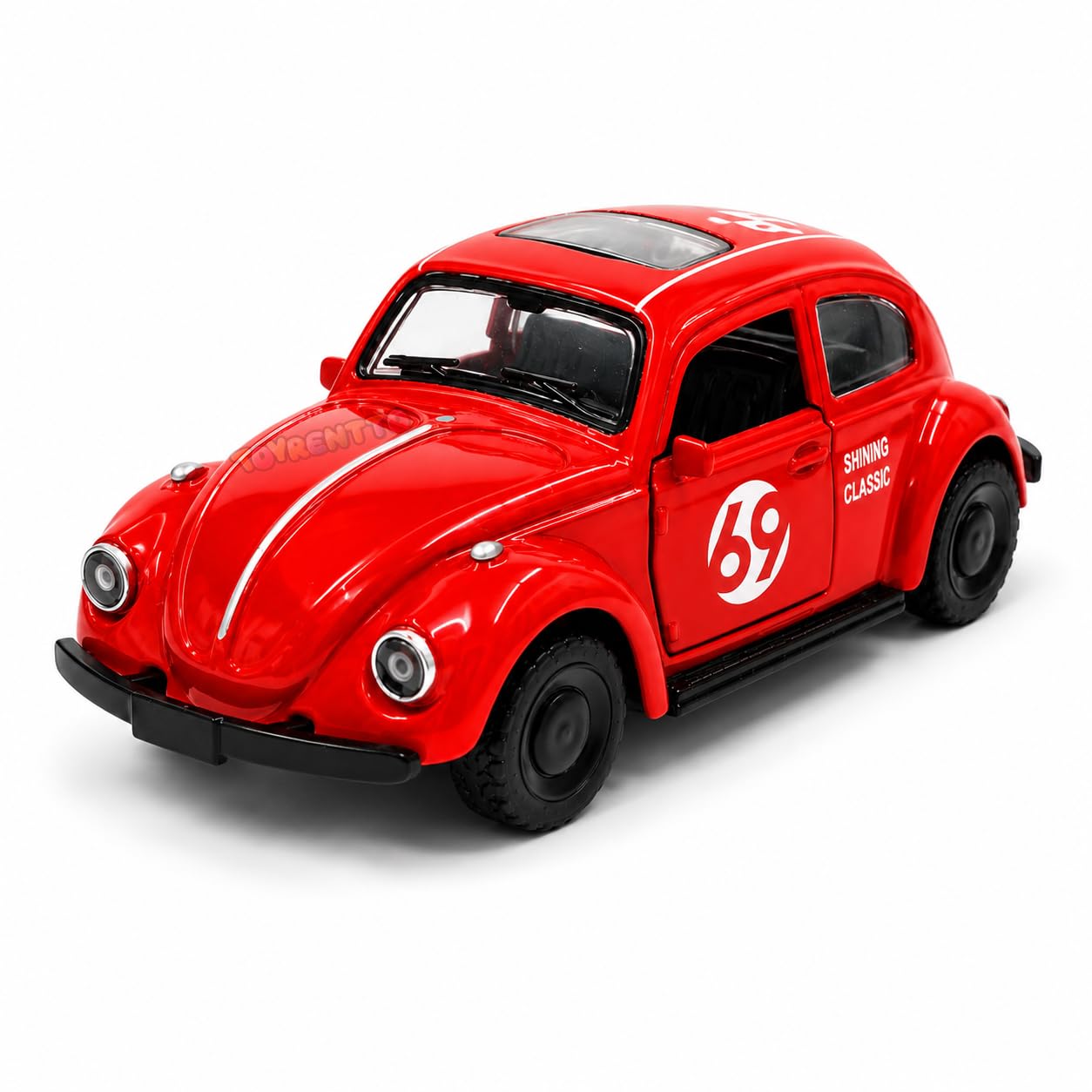1:43 Scale Red Classic VW Beetle Diecast Pull Back Car Toy with Opening Doors, Metal Body Collectible Model Racing Car for Kids and Collectors, Vintage Style Miniature Vehicle Gift-image-2