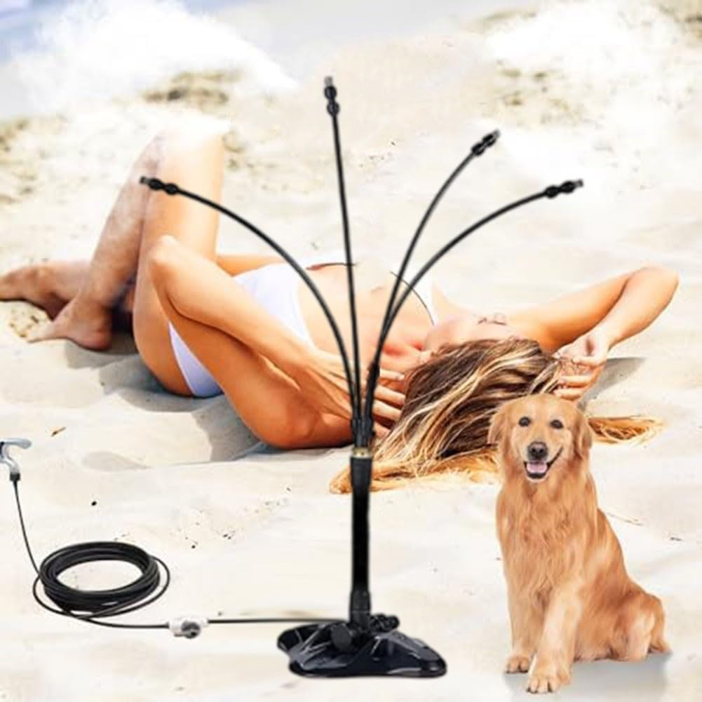 Système de refroidissement brumisateur debout avec hauteur réglable 44 cm/7 m Kit de pulvérisation de jardin avec 4 buses en laiton pour extérieur, terrasse, piscine, fêtes et animaux domestiques