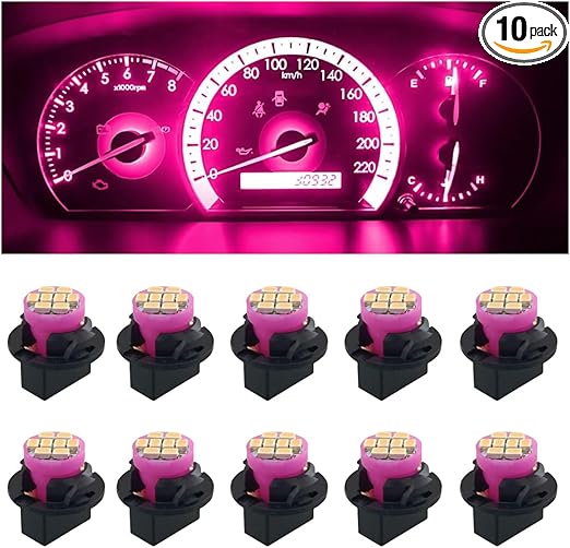 10PCS T10 194 168 Car Dash Instrument LED Light Bulbs with Twist Lock Socket, Bright Panel Gauge Cluster Dashboard Light Bulbs, Car Interior Replacement Bulbs for Map Dome Lights (Pink&Purple)