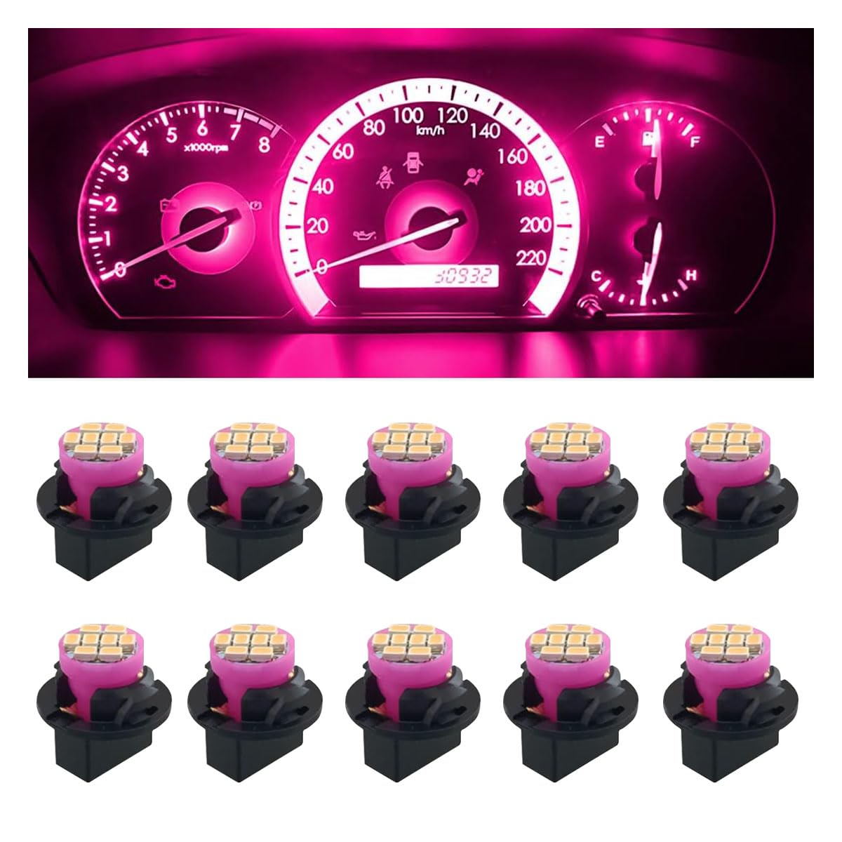 10PCS T10 194 168 Car Dash Instrument LED Light Bulbs with Twist Lock Socket Bright Panel Gauge Cluster
