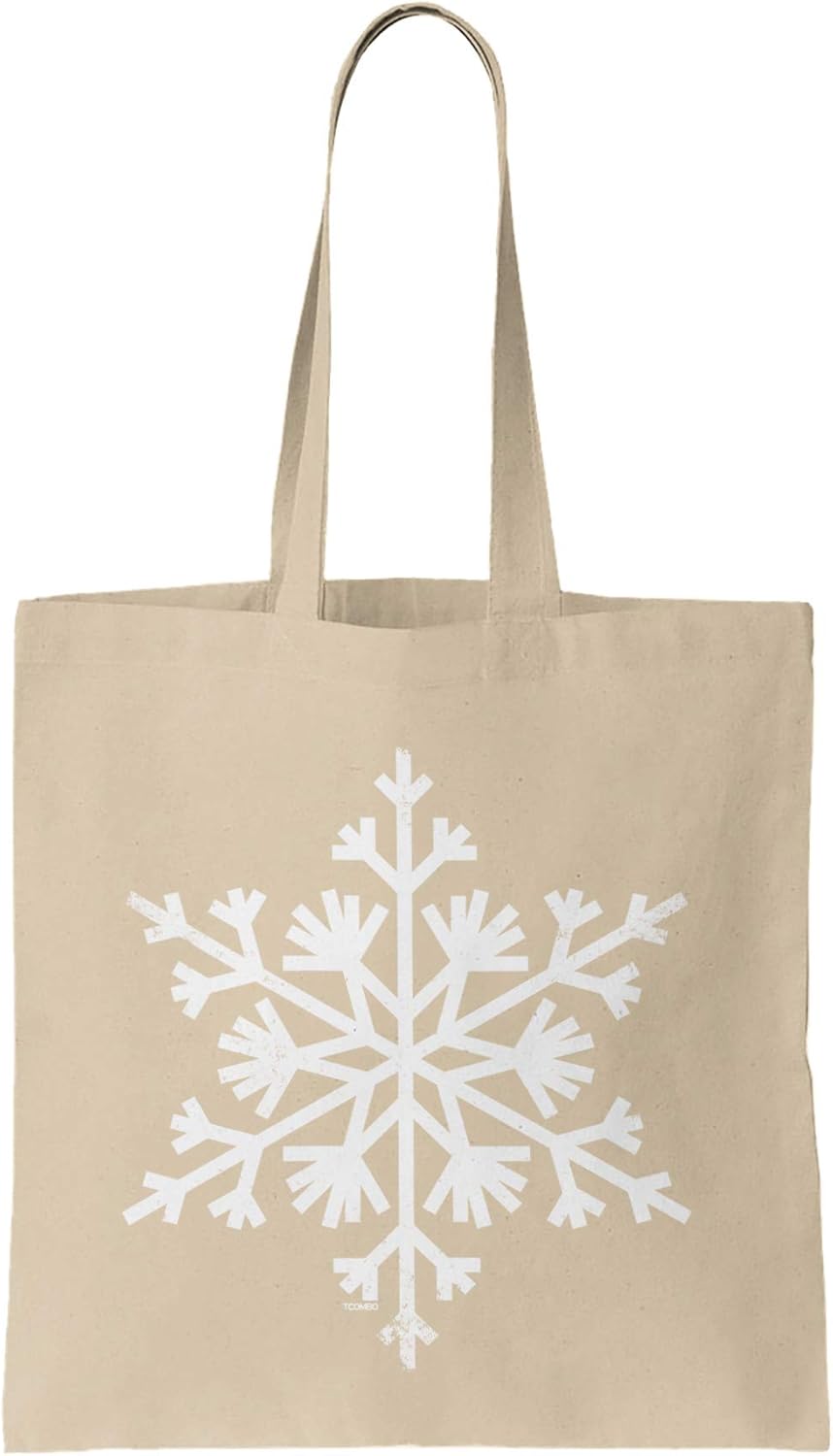Distressed Snowflake - Christmas Xmas Winter Reusable Grocery Tote Bag (Natural)