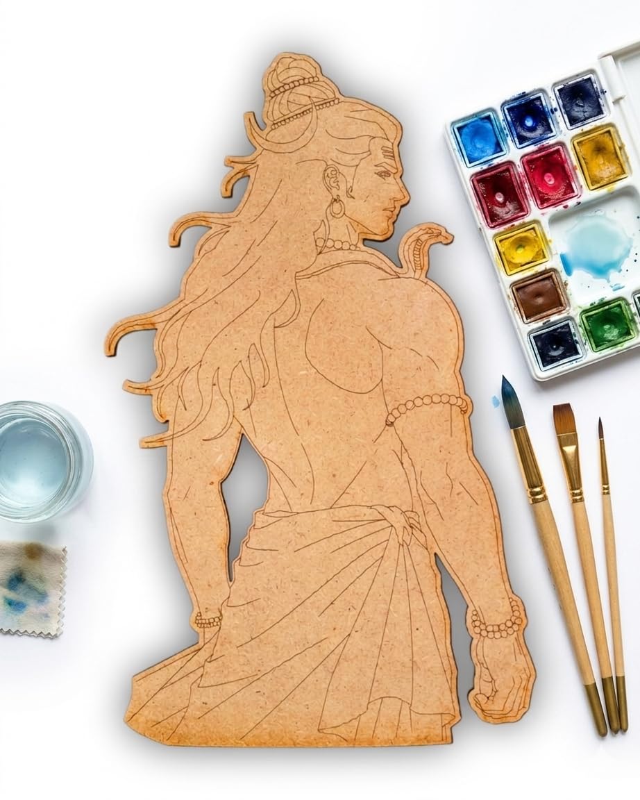 Forever Woods Lord Shiva MDF Cutout for Crafts and Decor, 10 inch Mahadev Idol Outline for DIY Painting, Home Puja Alter, Wall Art, and Festive Decoration-image-39