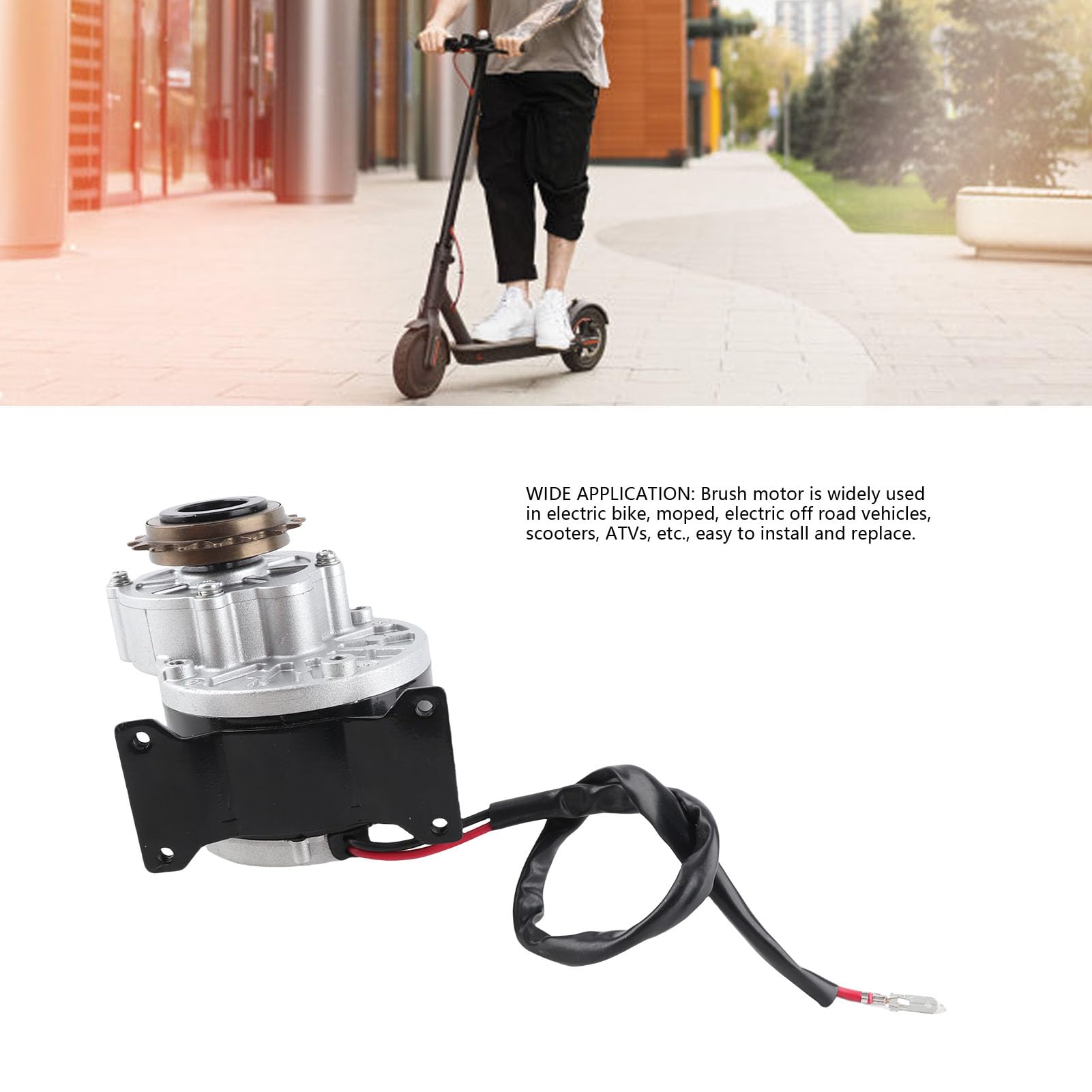 Motor de Engranaje 12V 250W, 2950 Rpm Reducción de Cepillo de CC Motor Eléctrico con 16 Dientes Rodadas para Bicicleta Eléctrica, Scooter, Ciclomotor, ATV