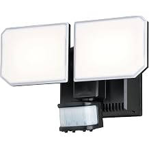 VAXCEL 6.75 in. H 2-Light Black Motion Sensor Dusk to Dawn Outdoor Security Flood Light with GFCI Outlet, Adjustable Heads, Integrated LED, for Exterior Porch Patio Front Door, Yard or Garage