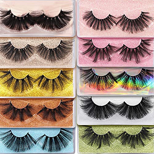 25MM Mink Lashes Wholesale Bulk False Eyelashes 6D Dramatic Fluffy Volume 10 Styles Mixed Wispy Long With 10 Glitter Portable Boxes Fake Eyelashes Pack