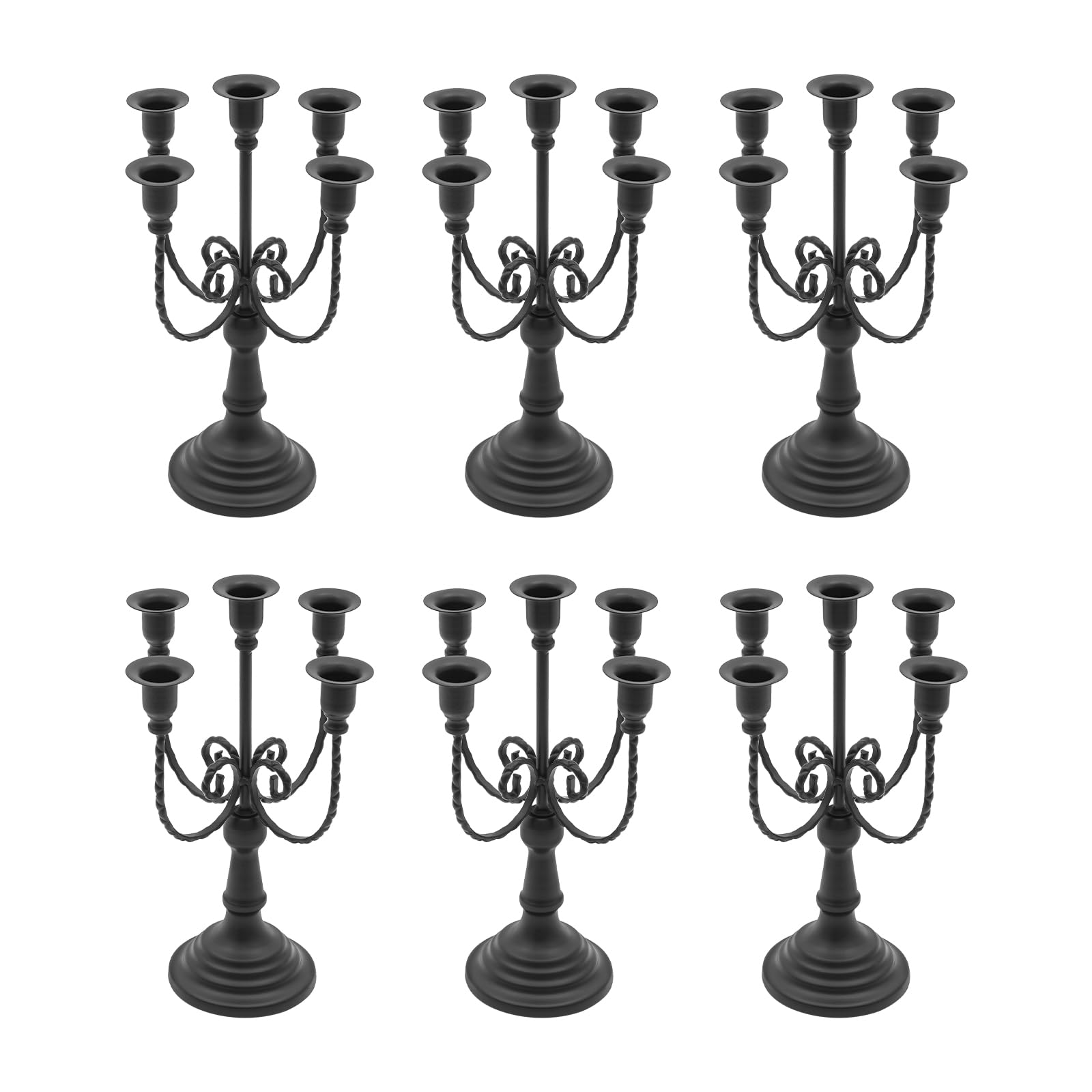 6 Stück Kerzenständer aus Metall 5 Arme Kerzenständer für Hochzeit Geburtstag Esstisch usw Kerzenhalter für Tischdekorationen Heimdekorationen (Schwarz)