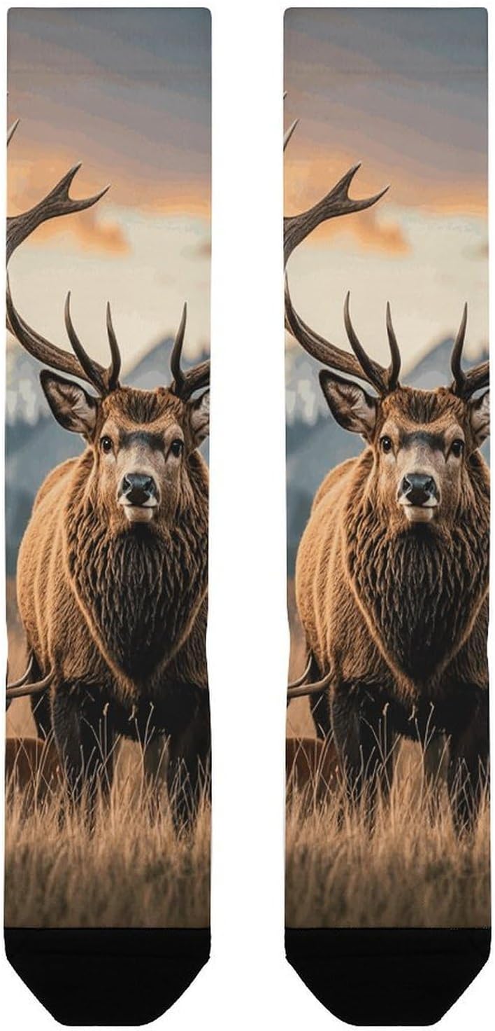 Knee High Socks Wildlife Deer Elk Long Tube Boot Seamless Toe