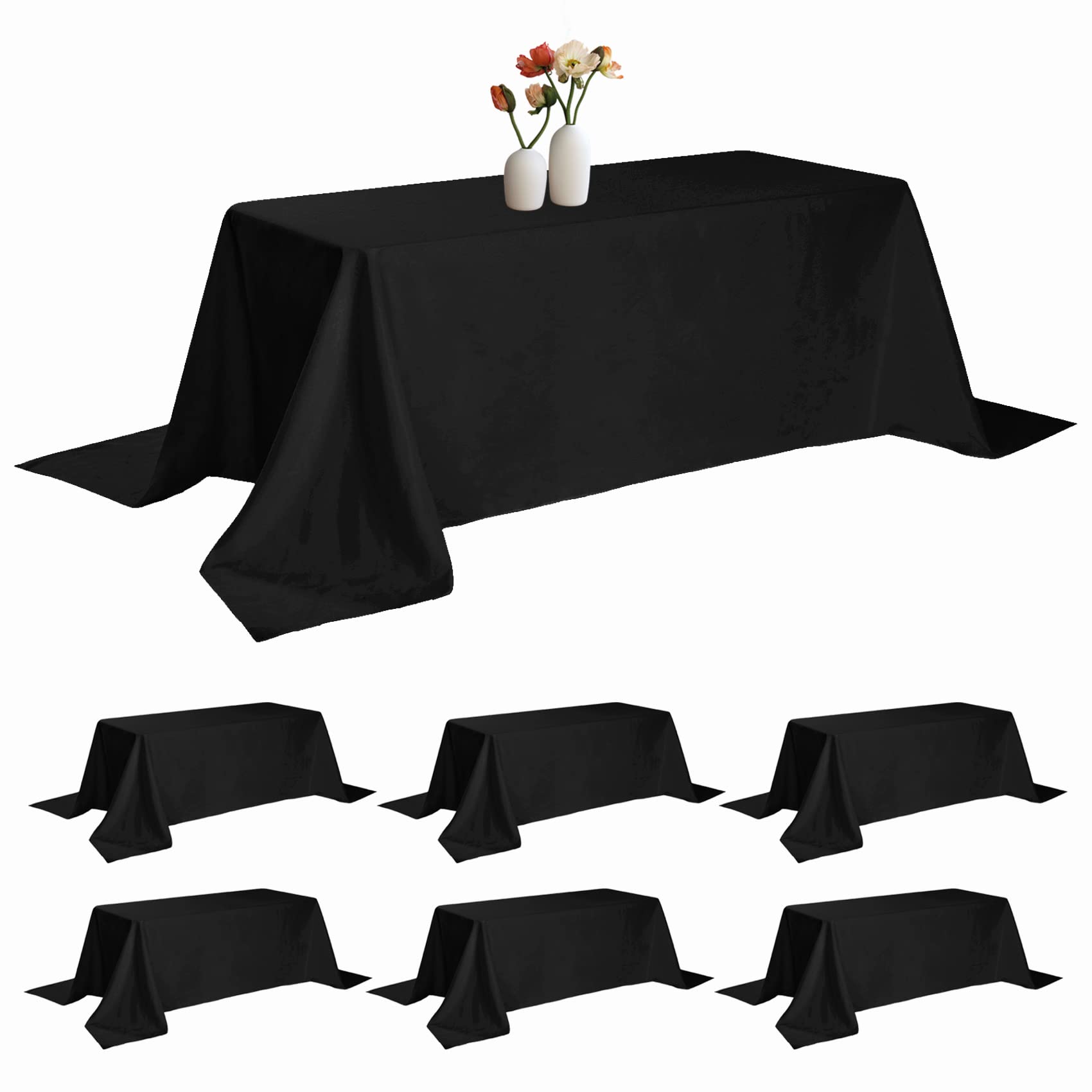 Paquete de 6 manteles rectangulares de 90 x 156 pulgadas, color negro, resistentes a las manchas y a las arrugas, tela de poliéster lavable, para decoración de fiestas, bodas y banquetes
