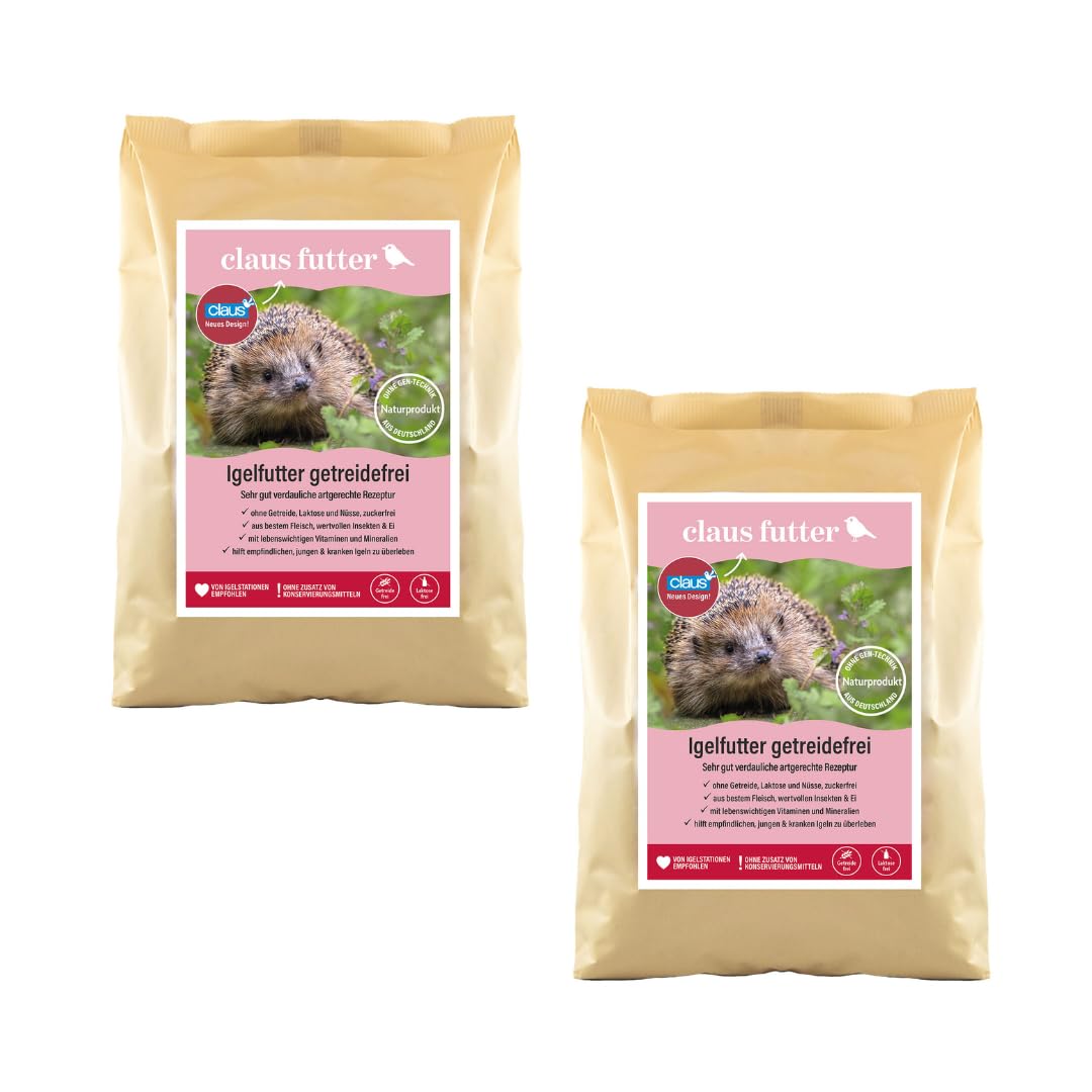 Claus Igelfutter getreidefrei | Doppelpack | 2 x 750 g | Mischfuttermittel für Igel | Auch für ernährungssensible, empfindliche und Junge Igel geeignet | Enthält Fleisch, Insekten und Ei