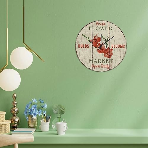 Miniatura 4 de Reloj de pared con bombillas de iris de 12 pulgadas, reloj de madera de grano de madera vintage, movimiento de barrido silencioso, regalo de