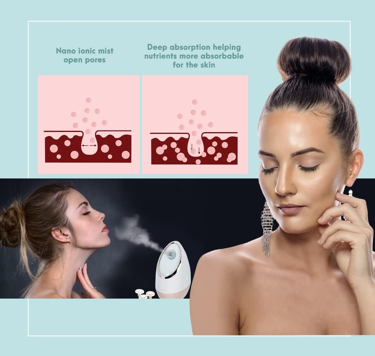 LUDALIV Face Steamer for Facial - Best Professional Nano Ionic Vapor Steamer for Deep Cleaning - Hot Mist Humidifier Machine for Face Sauna Spa Sinuses with 3 Essential Oil Baskets for Aromatherapy : Beauty & Personal Care