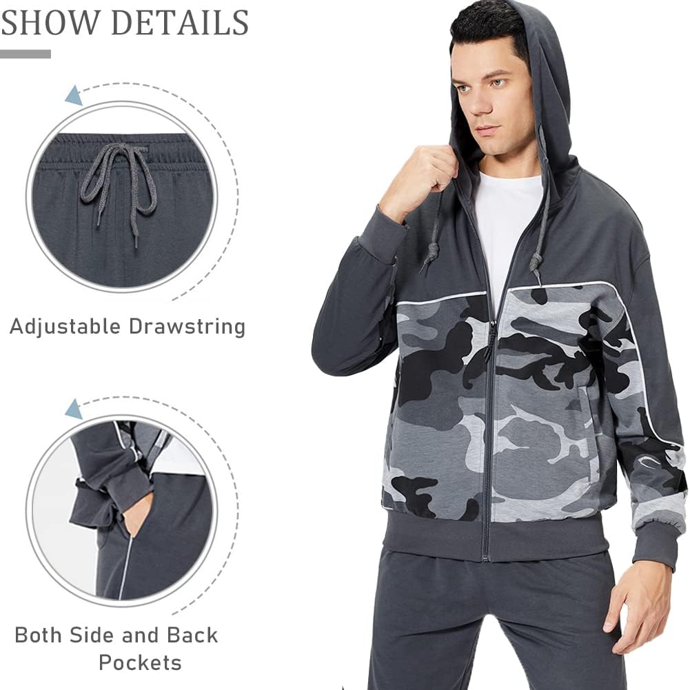 DUOFIER Men's Hooded Athletic Tracksuit Casual Full Zip Jogging Sweatsuits image 4