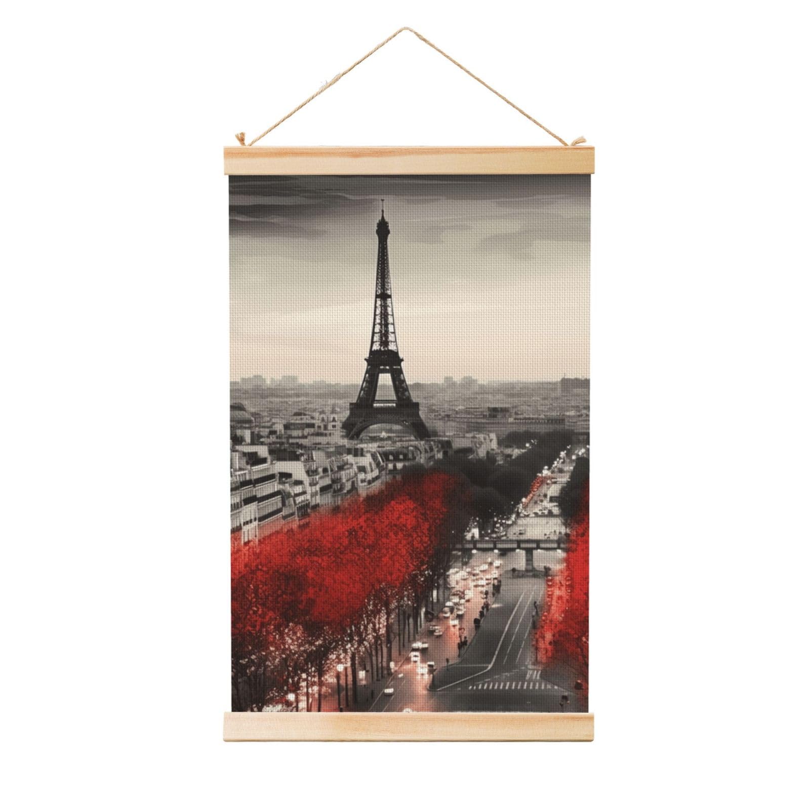 Paris Posters Wooden Shaft Hanging Poster Canvas Prints Scroll Wall Art Painting Vintage Wall Banner Modern Artwork Decor for Home Decor Ready to Hang 16"x24"