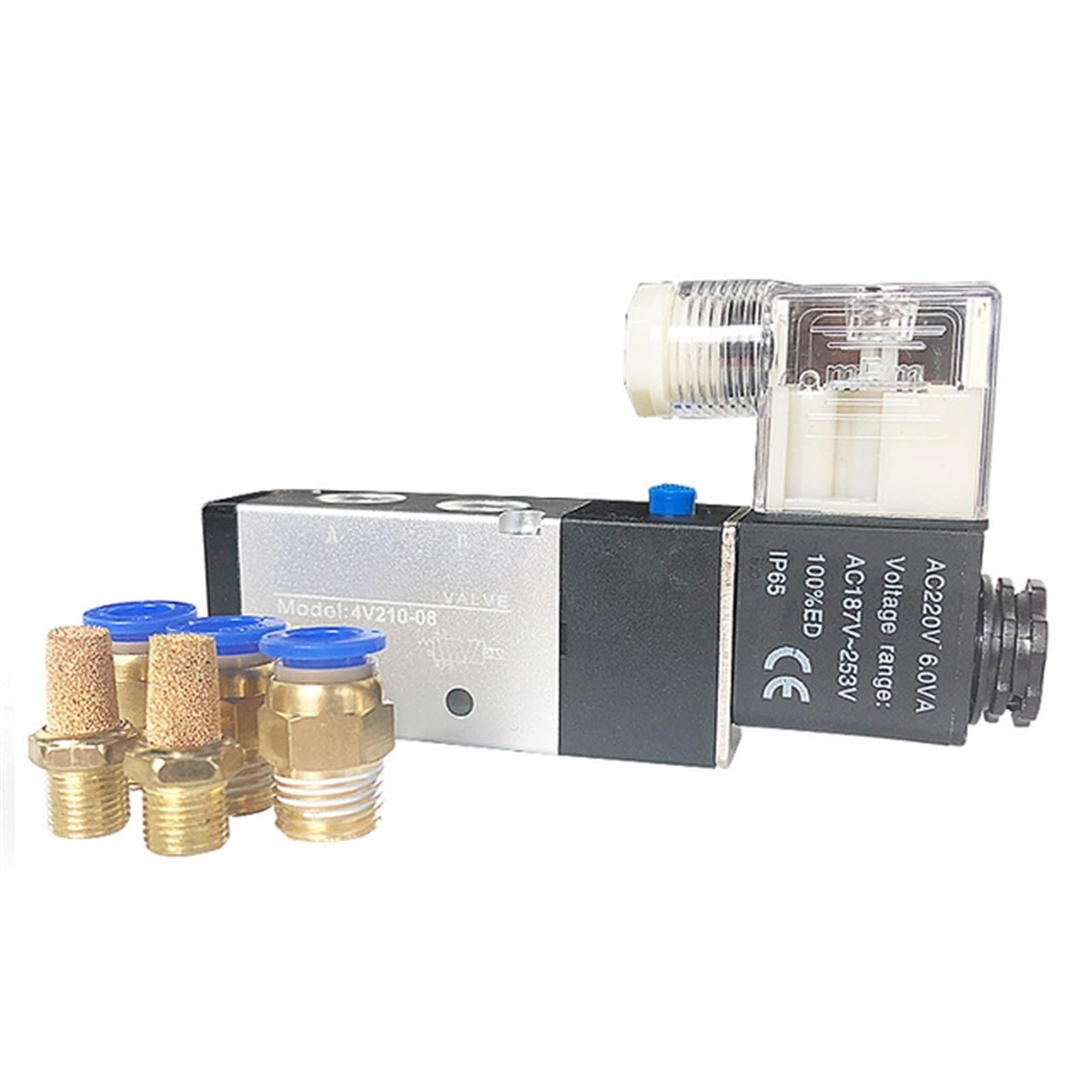Qruyhbaju With 4Mm Fittings 4V210-08 Pneumatic Solenoid Valve Electric Magnetic Valve 5 Way Port 2 Position Gas 12V 24V 220V Port 1/4" Solenoid Valve(,Ac110v)