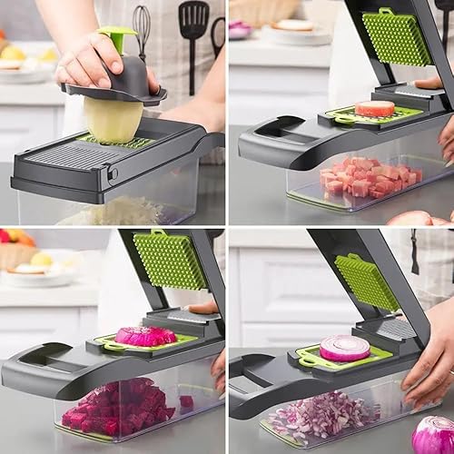 Miniatura 6 de 16 en 1 Ultimate Vegetable Chopper & Mandoline Slicer Cortador de alimentos de varias cuchillas, espiralizador, rallador y cortador con recipiente,