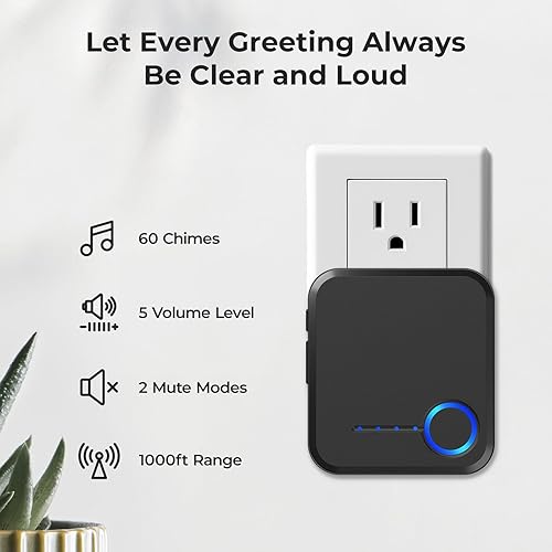Miniatura 2 de Timbre inalámbrico, timbre de puerta impermeable con 60 campanillas, 5 niveles de volumen y flash LED, timbre de 1000 pies de largo alcance para