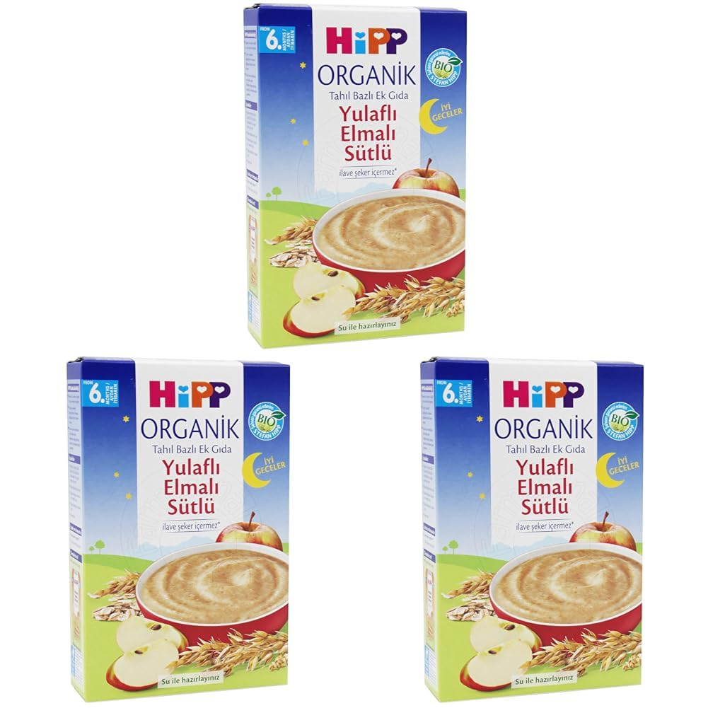 HiPP Organik İyi Geceler Sütlü Yulaf Elma Tahıl Bazlı Ek Gıda 250g 3lü paket